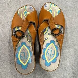 [36/US7]Fly London Brown Leather Wedge Sandals Buckle Stud Leather Wrap